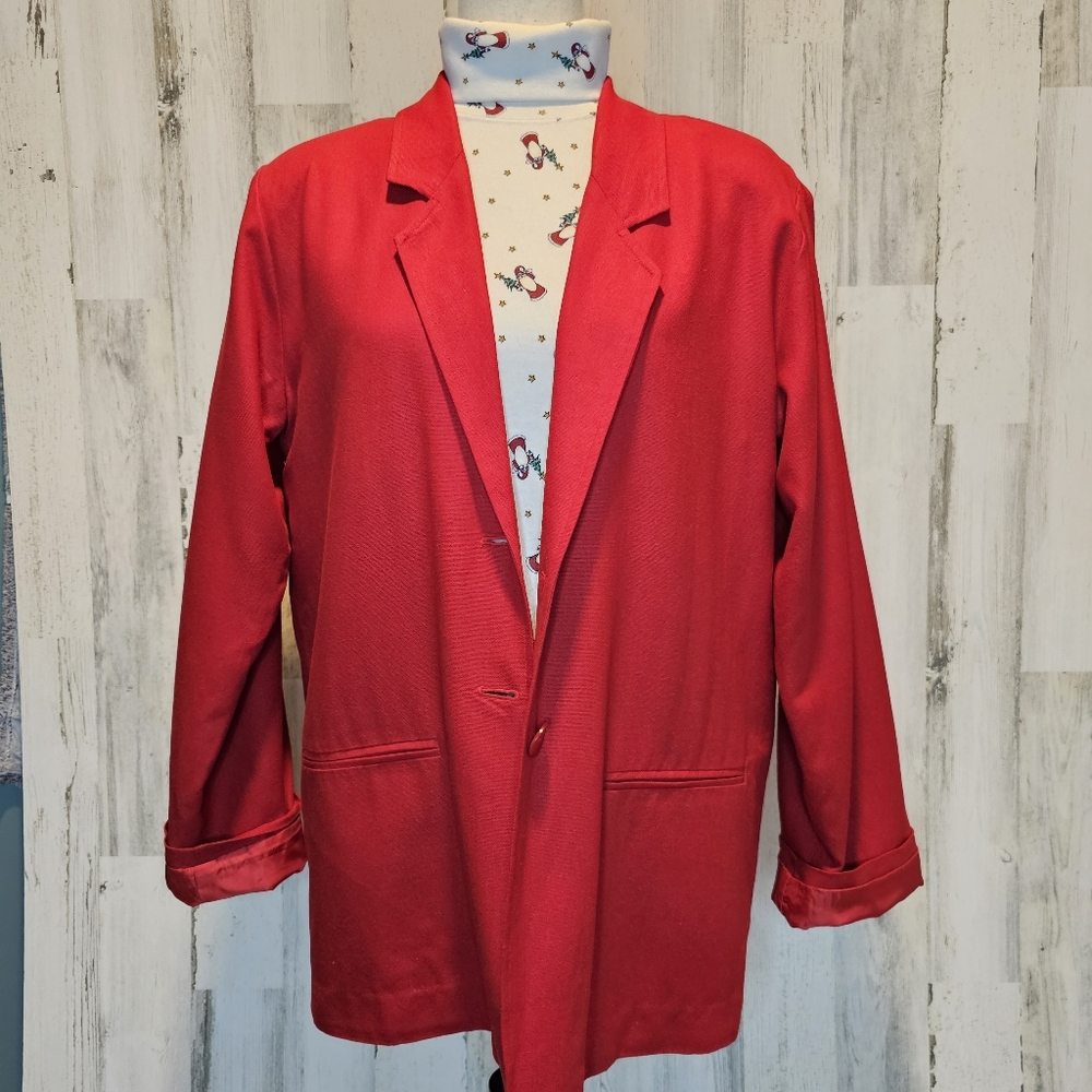 Vintage Erin London Red 100% Silk Blazer Jacket Women's Small Oversized Classic - Picture 16 of 16